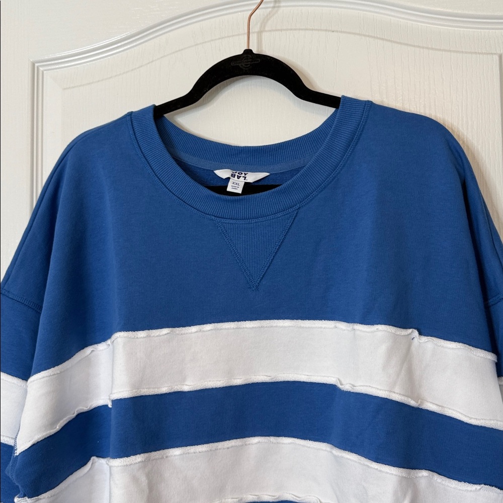 JoyLab Striped Oversized French Terry Crewneck Sweatshirt Blue White XXL - Picture 3 of 12